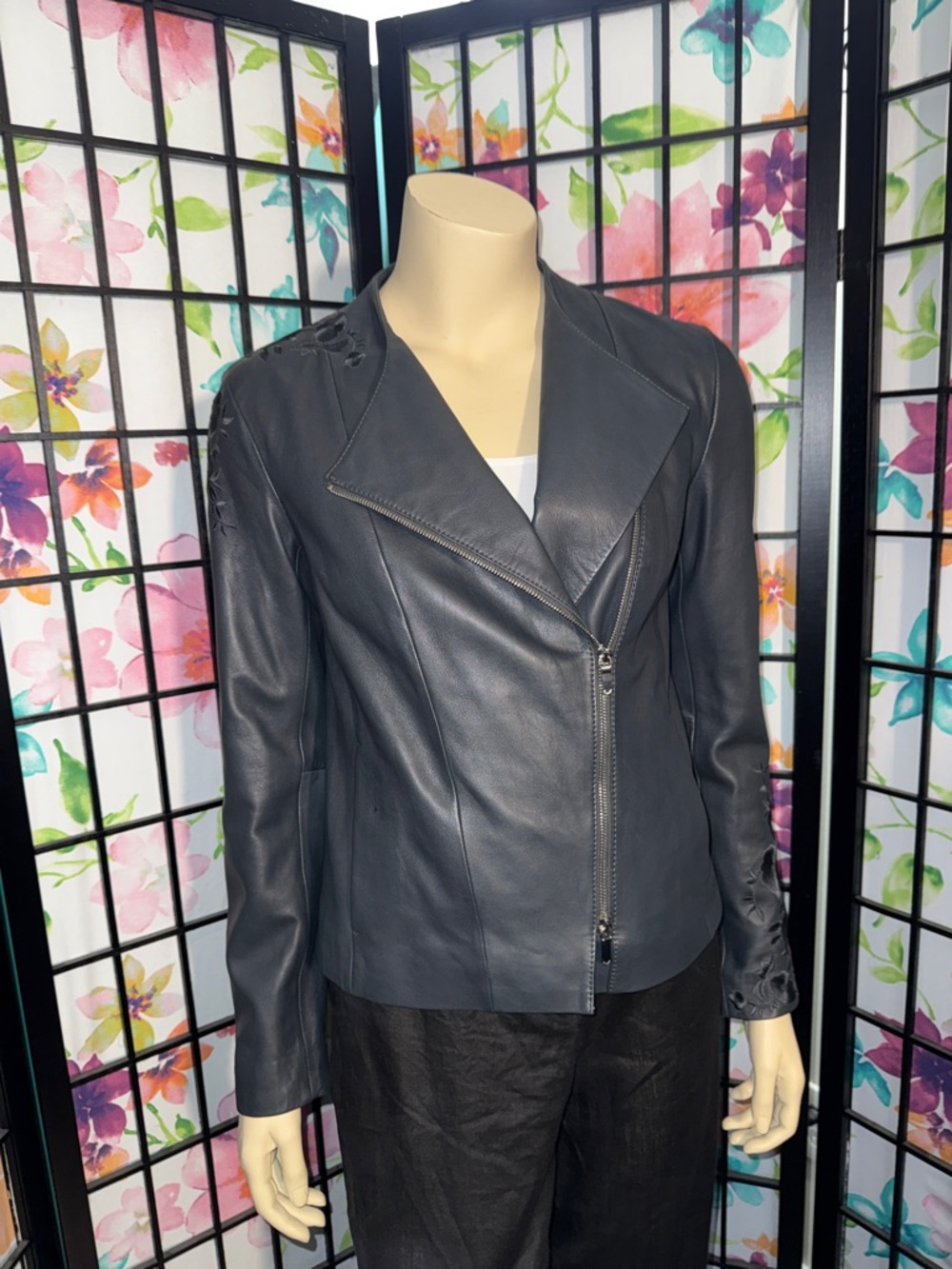 Massimo Dutti Embroidered Sheep Leather Moto Jacket